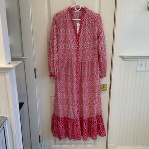 Zara Pink Paisley Cotton Midi Dress with Ruffle Hem